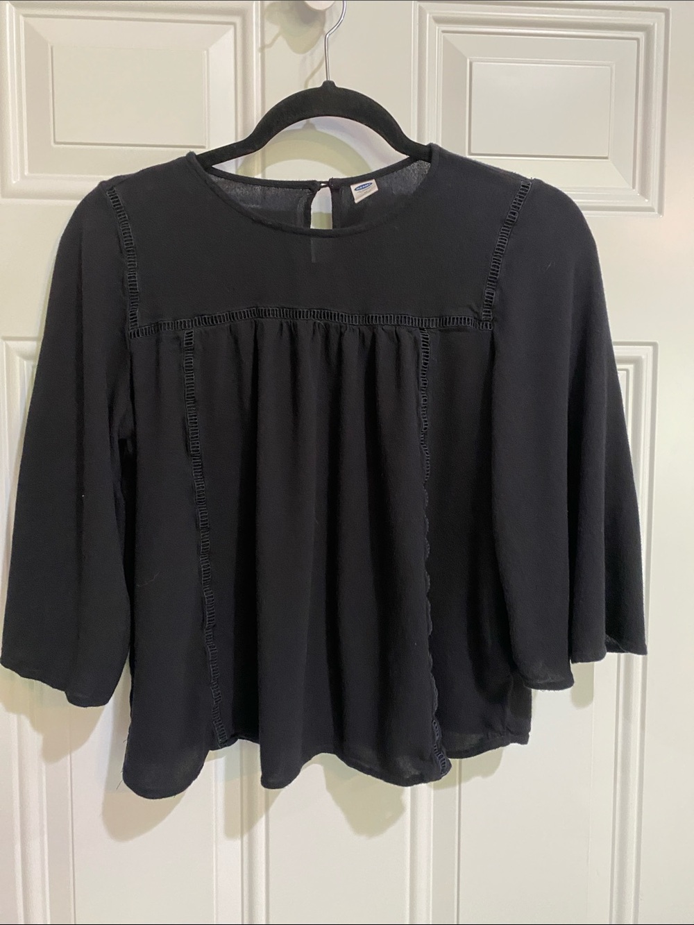 Old Navy Black Peasant-Style Blouse with Ladder Lace